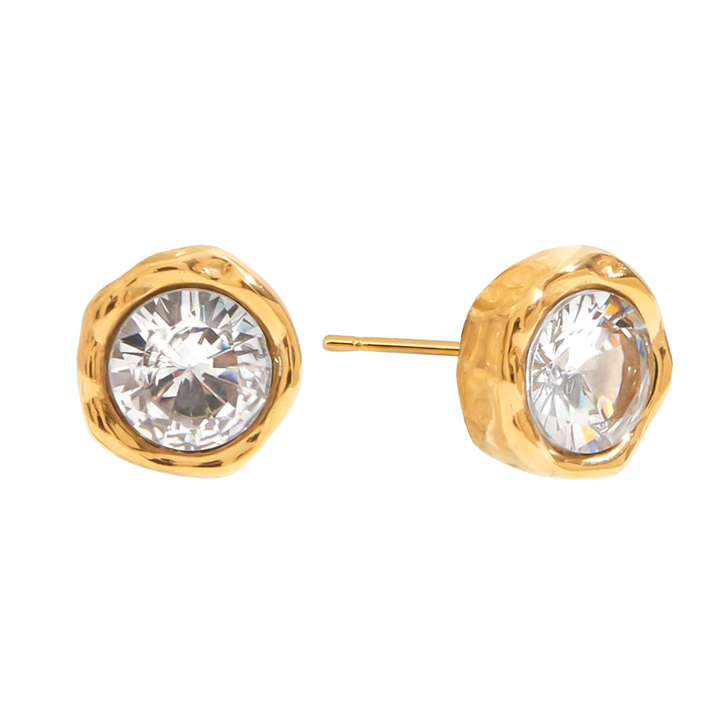 18K gold stainless steel round white zircon earrings