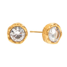 Load image into Gallery viewer, 18K gold stainless steel round white zircon earrings