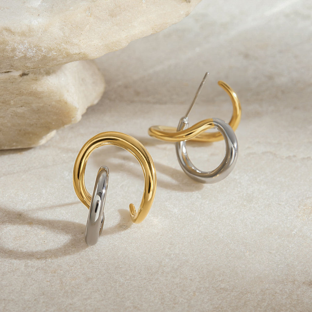 Stainless steel gold and silver color-matched line design earrings