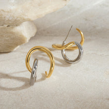 Load image into Gallery viewer, Stainless steel gold and silver color-matched line design earrings