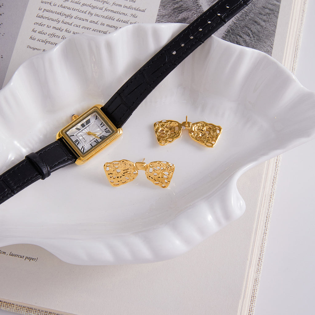 18K gold stainless steel bow stud earrings