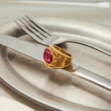 Load image into Gallery viewer, Stainless steel rose red zircon ring