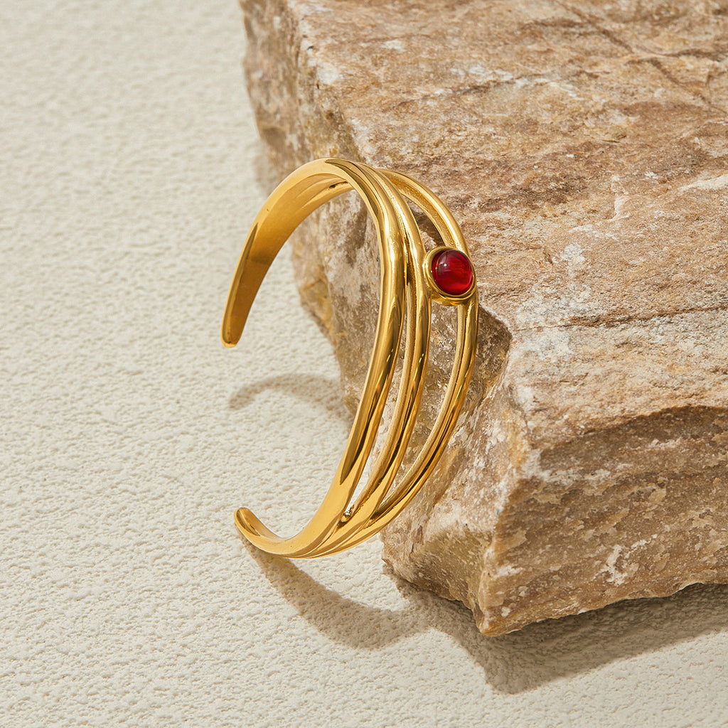 Stainless steel red natural stone open bracelet
