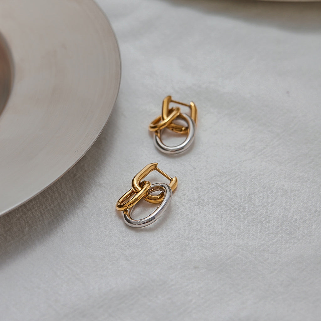 Stainless steel gold and silver color-matched circular earrings