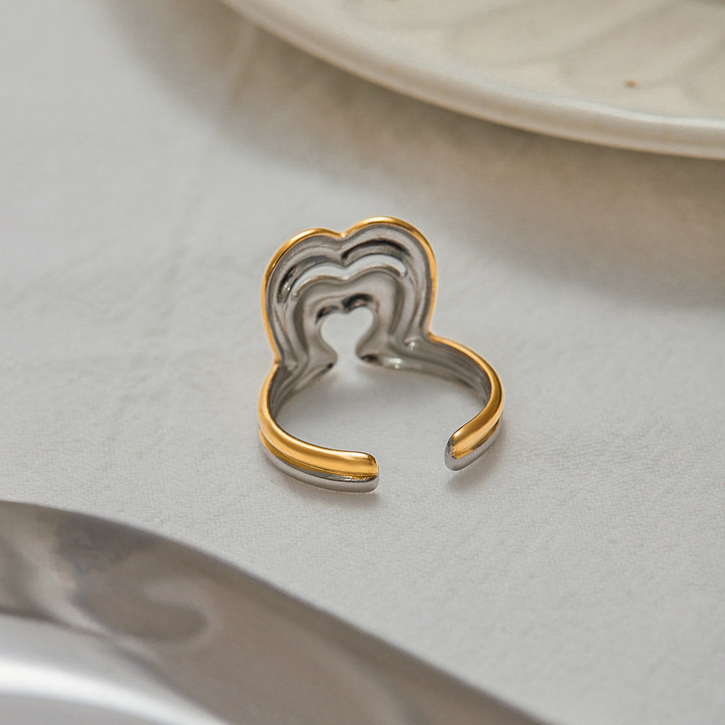 Stainless steel gold and silver color-matched heart-shaped opening ring