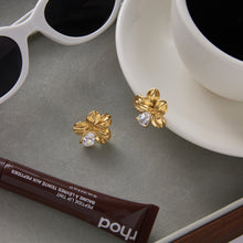 Load image into Gallery viewer, Golden stainless steel flower white zircon earrings and stud earrings