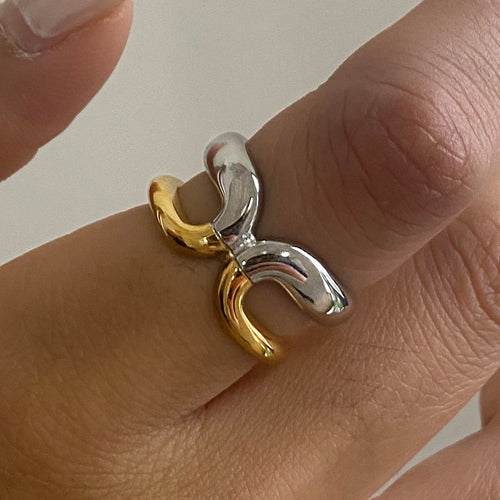 Stainless steel, gold and steel color two-tone ring
