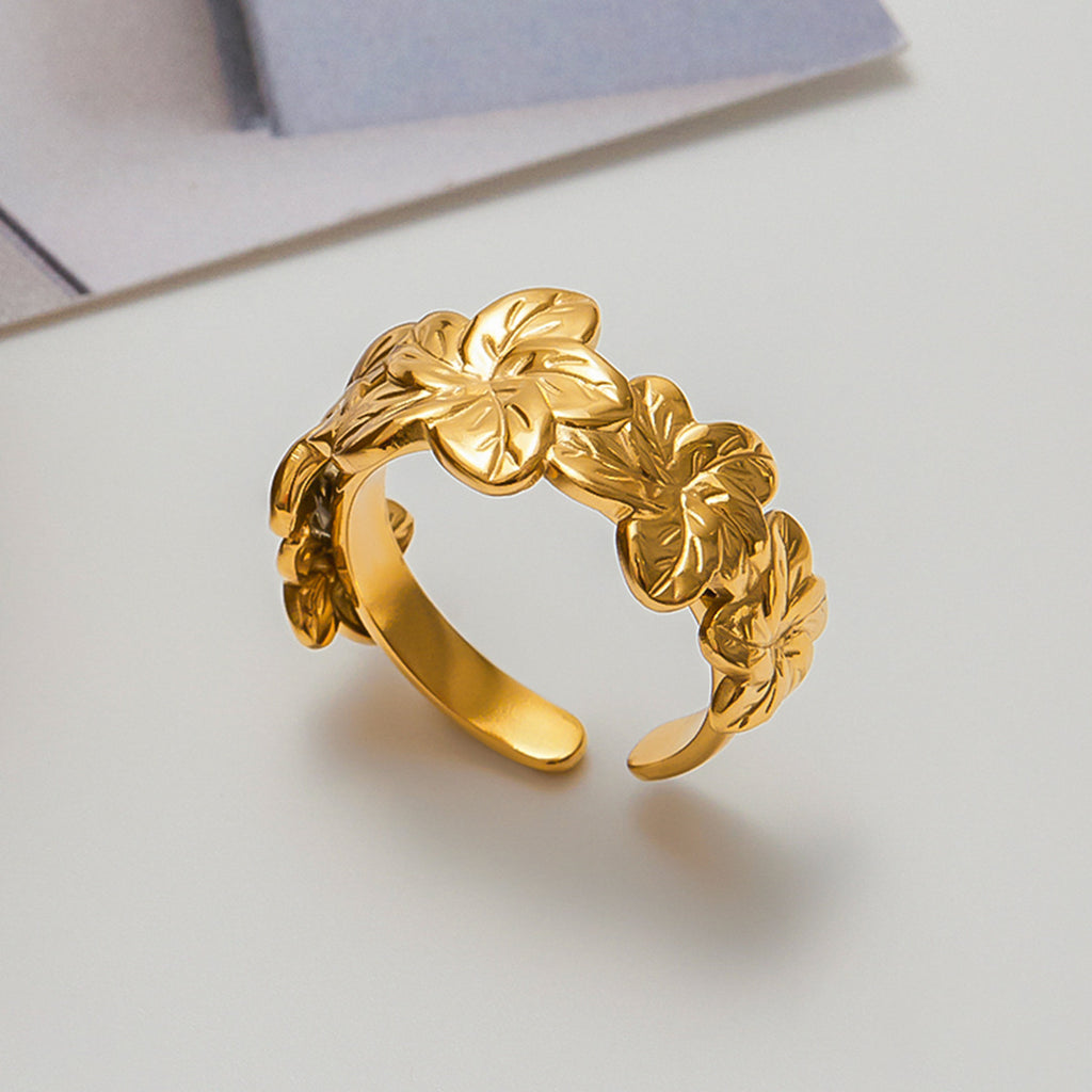 Golden stainless steel flower ring