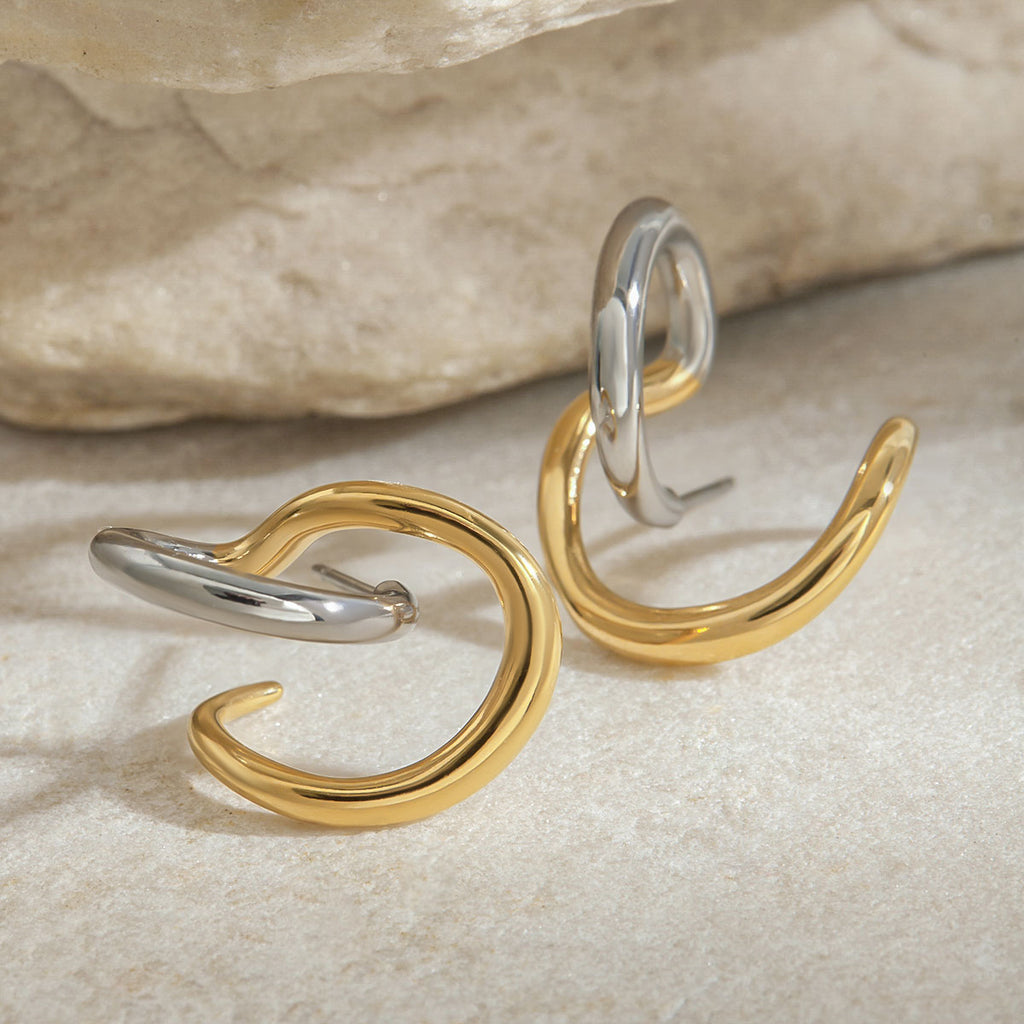 Stainless steel gold and silver color-matched line design earrings