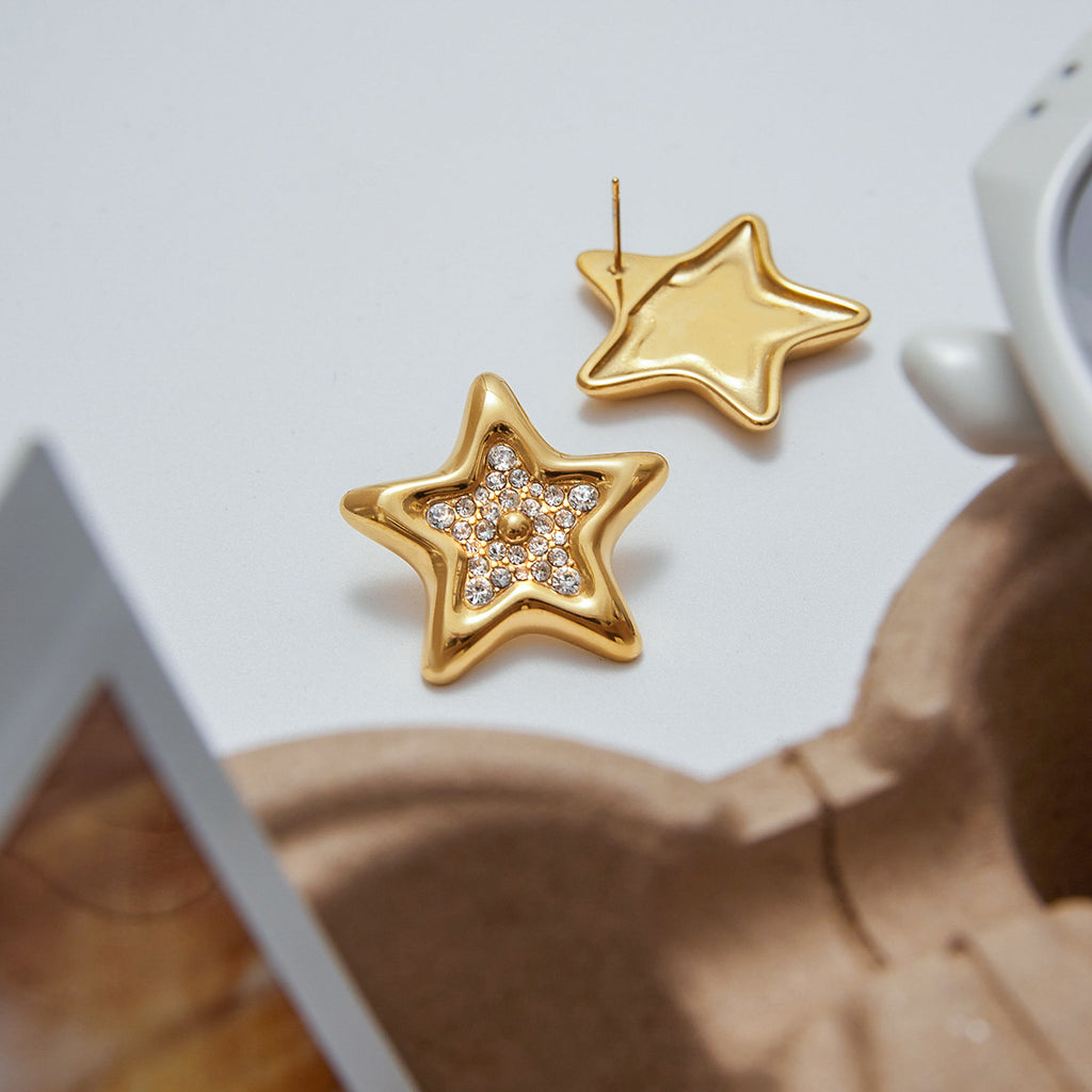 Stainless steel star-studded rhinestone earrings