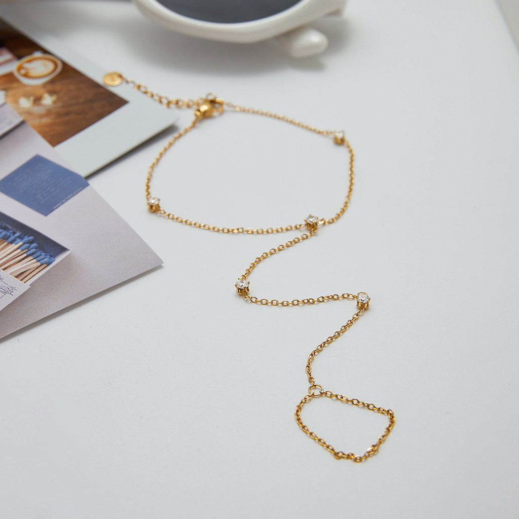 Stainless steel zircon finger-linked bracelet