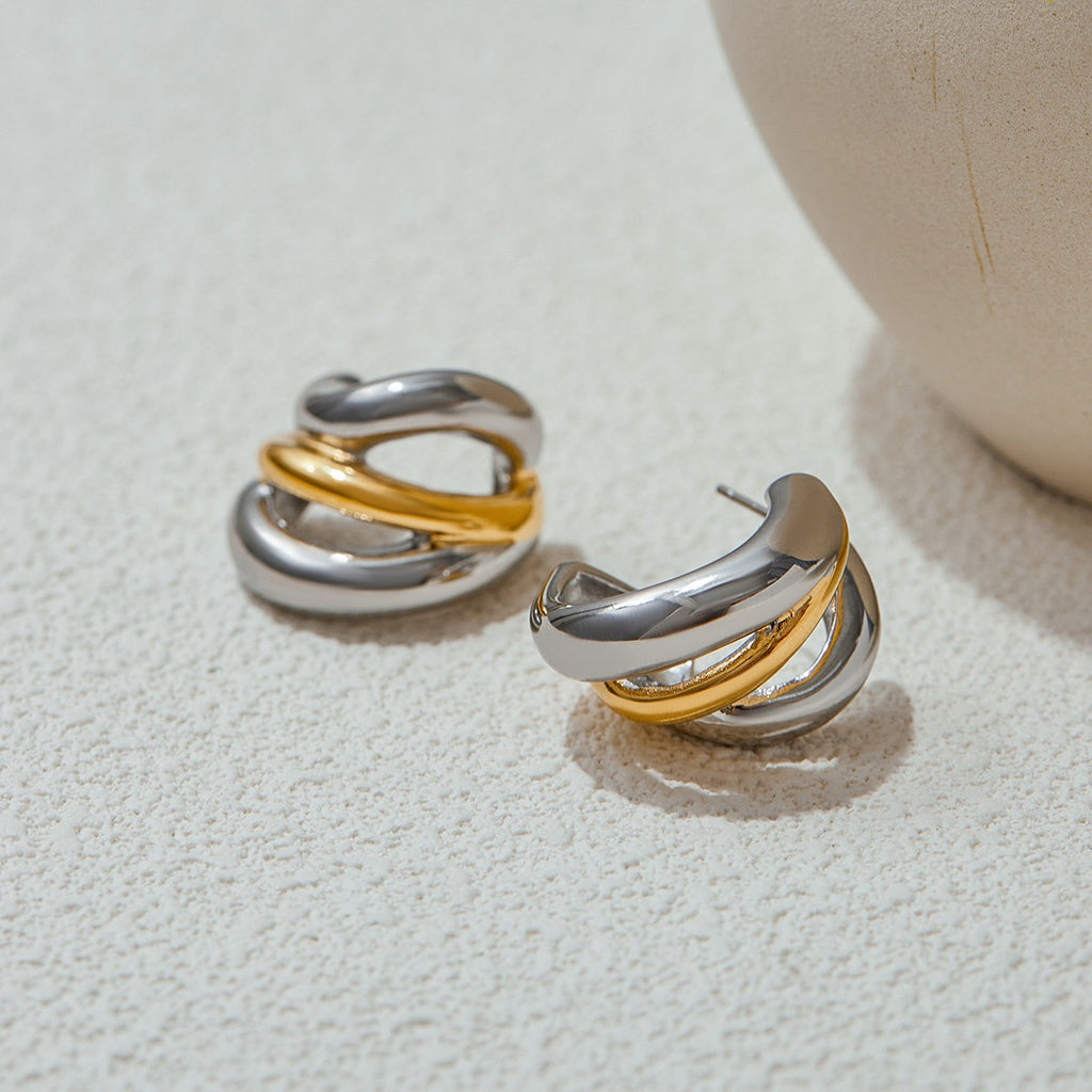 Stainless steel gold and silver color-matched C-shaped earrings