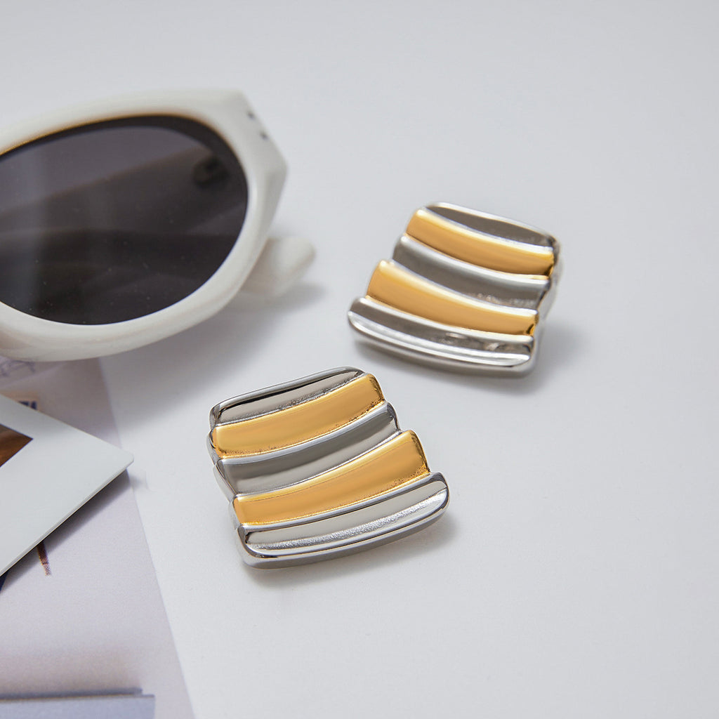 Stainless steel gold and silver color-matched earrings