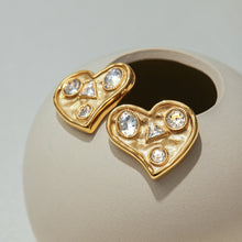 Load image into Gallery viewer, Golden stainless steel heart-shaped zirconium-set earrings