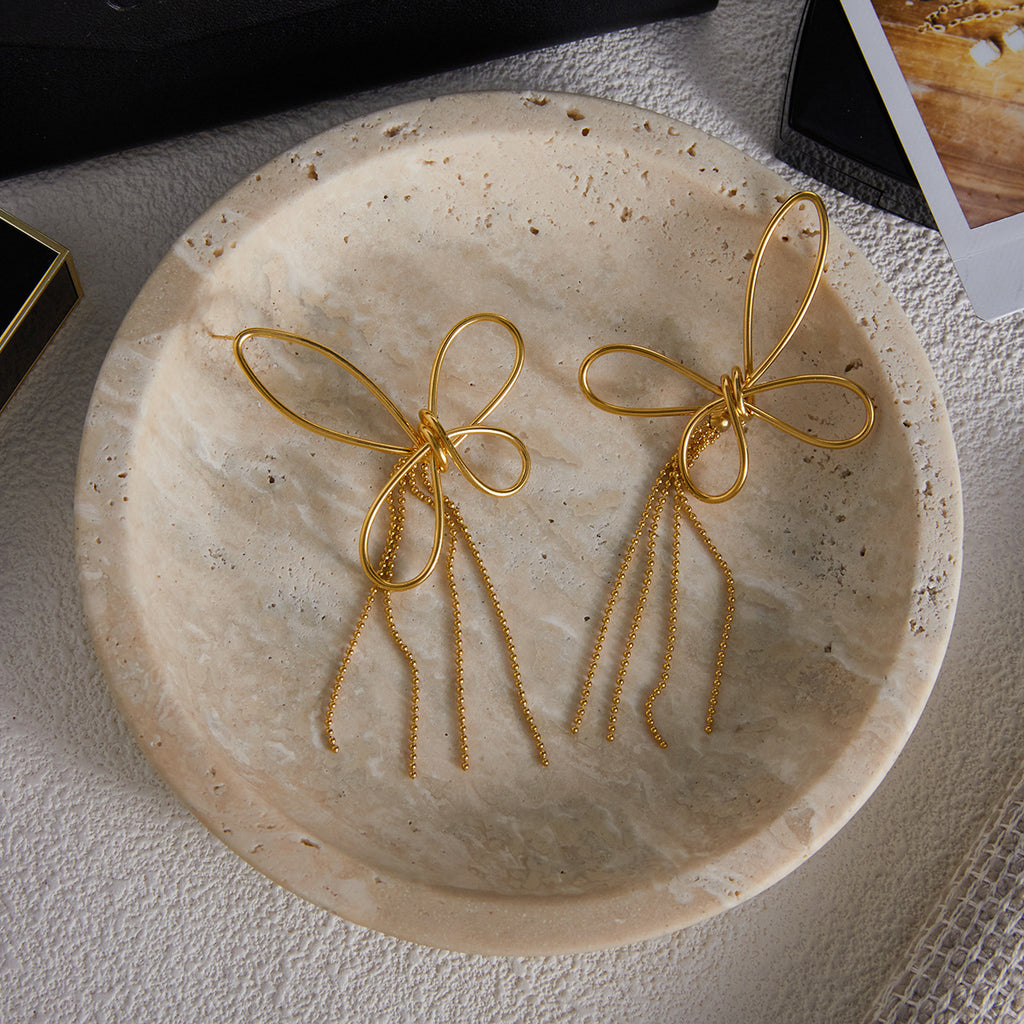 Stainless steel butterfly tassel stud earrings
