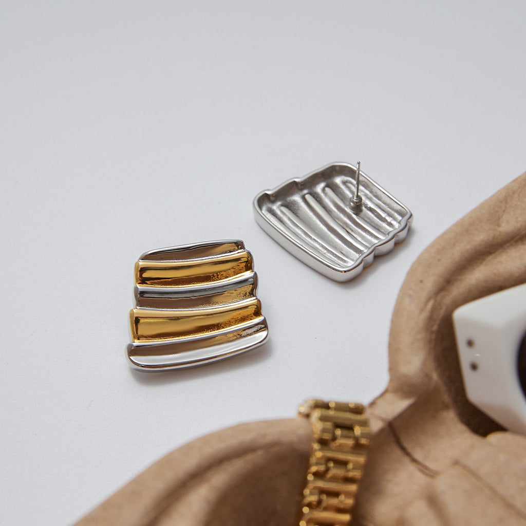 Stainless steel gold and silver color-matched earrings