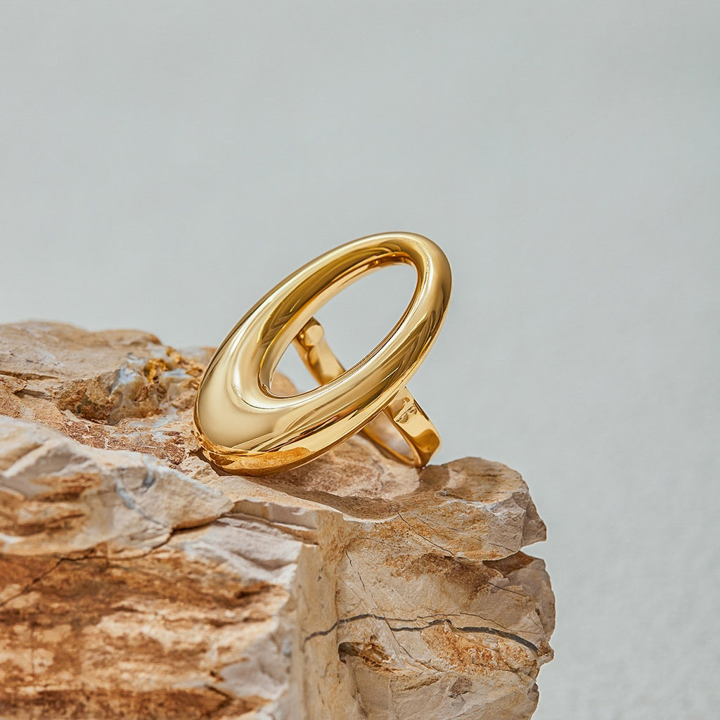 Stainless steel geometric oval hollowed-out ring