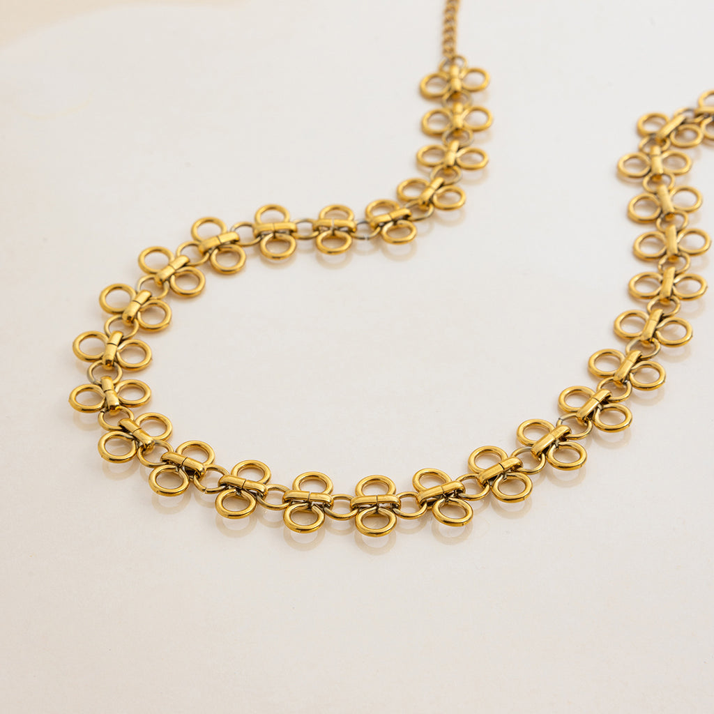 Golden stainless steel four-leaf clover necklace