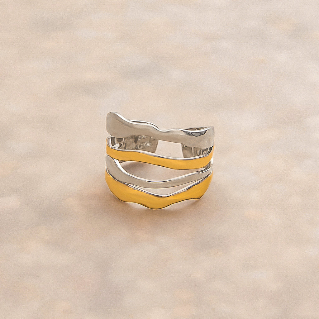 Stainless steel golden steel color two-tone ring
