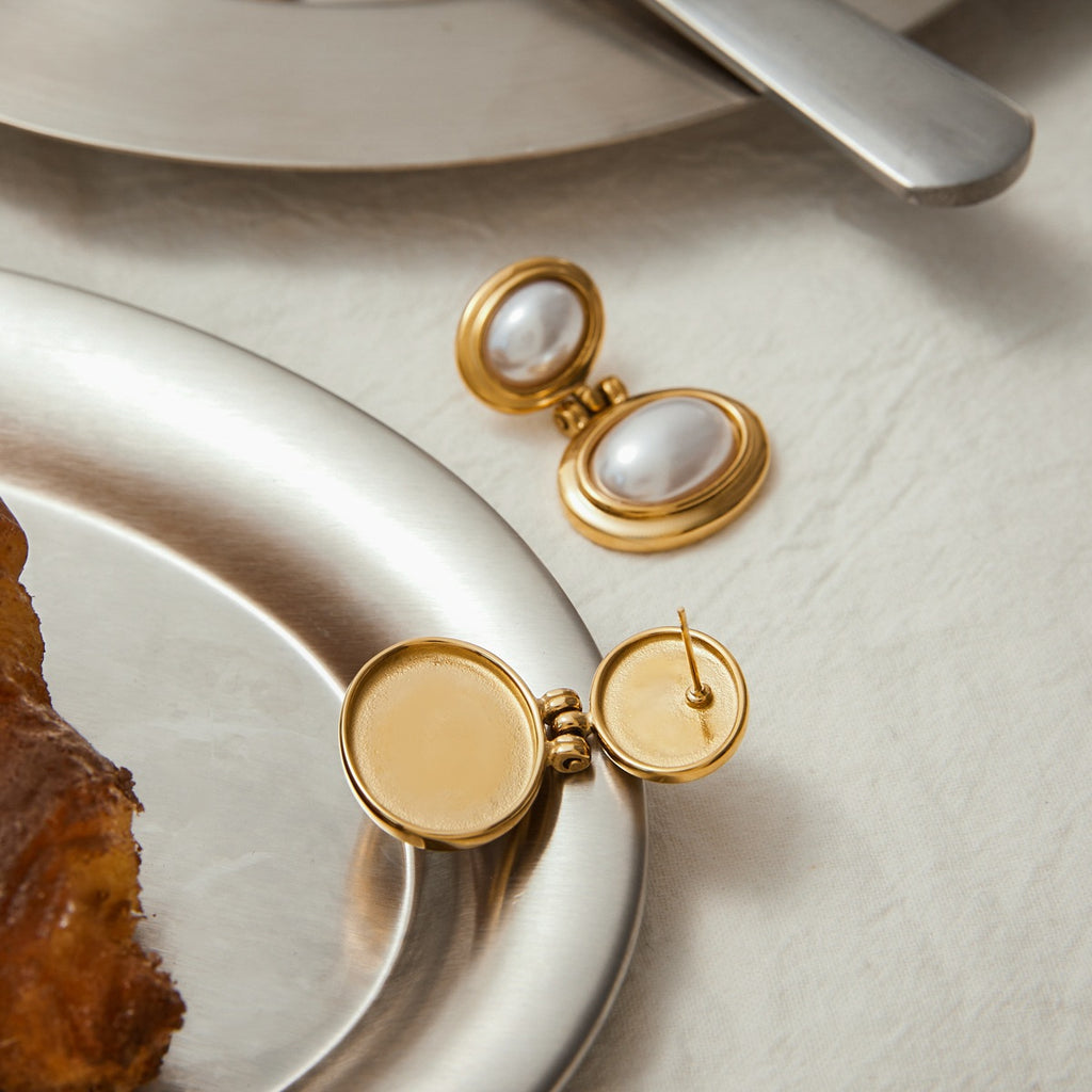 Stainless steel pearl earrings