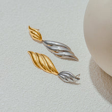 Load image into Gallery viewer, Stainless steel gold and silver color-matched leaf pendant earrings