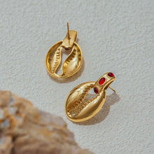 Load image into Gallery viewer, Stainless steel red cat&#39;s eye shell earrings