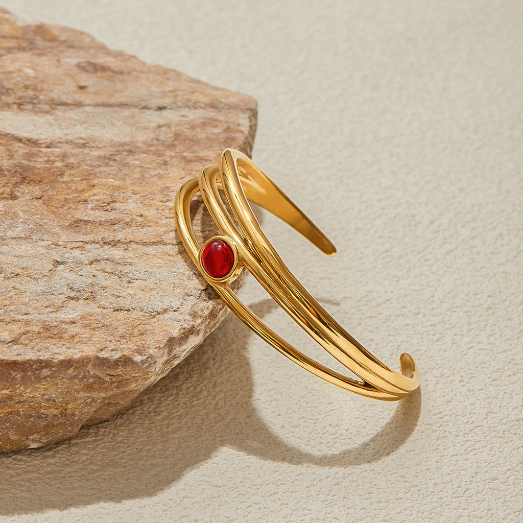 Stainless steel red natural stone open bracelet