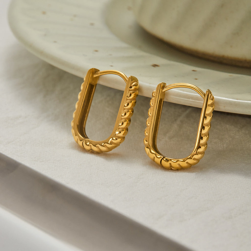 Golden stainless steel U-shaped earrings