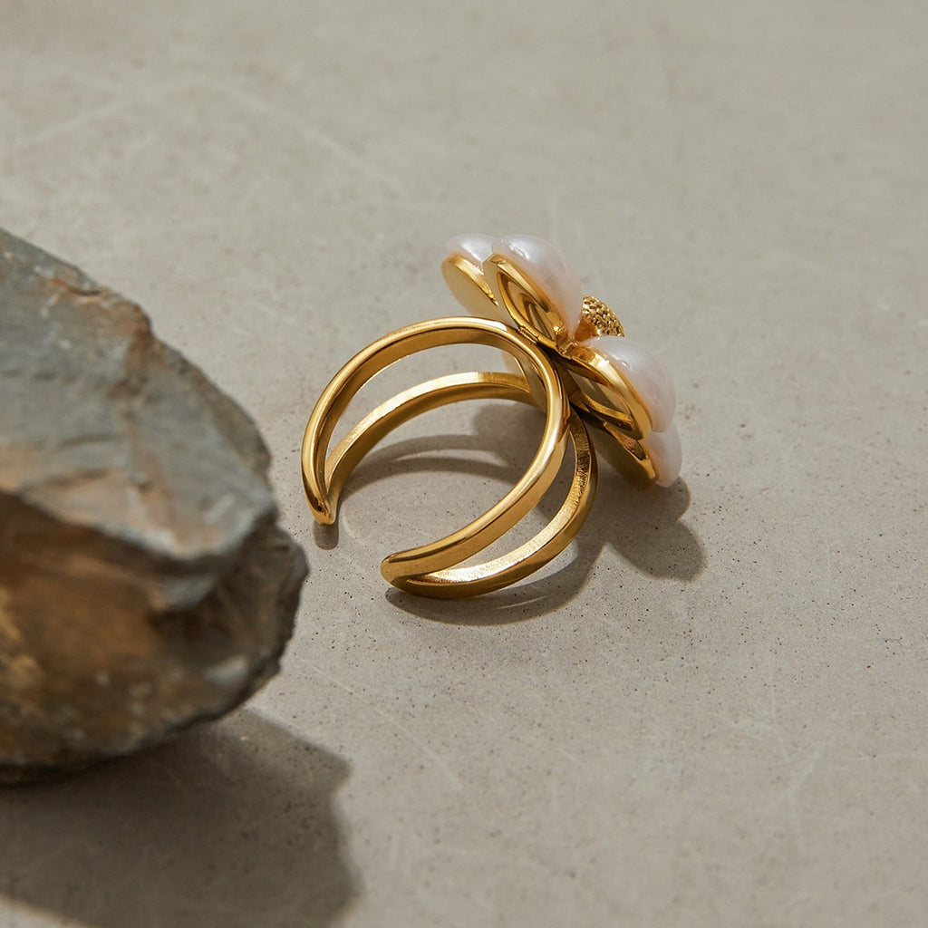 Stainless steel flower pearl open ring