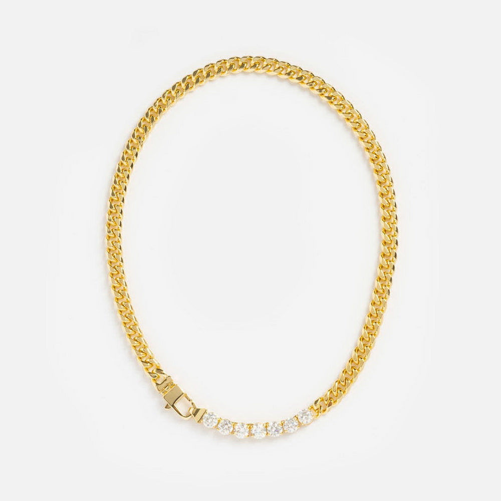 Golden stainless steel chain diamond necklace
