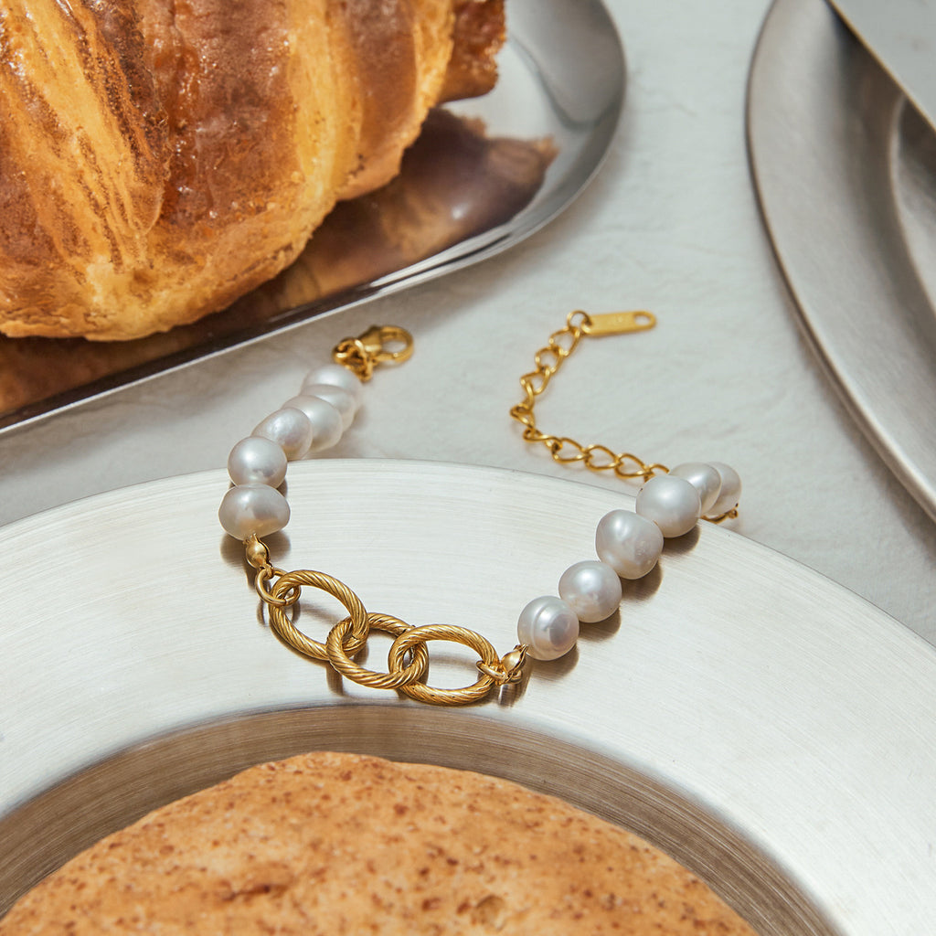 18K gold stainless steel pearl beaded bracelet