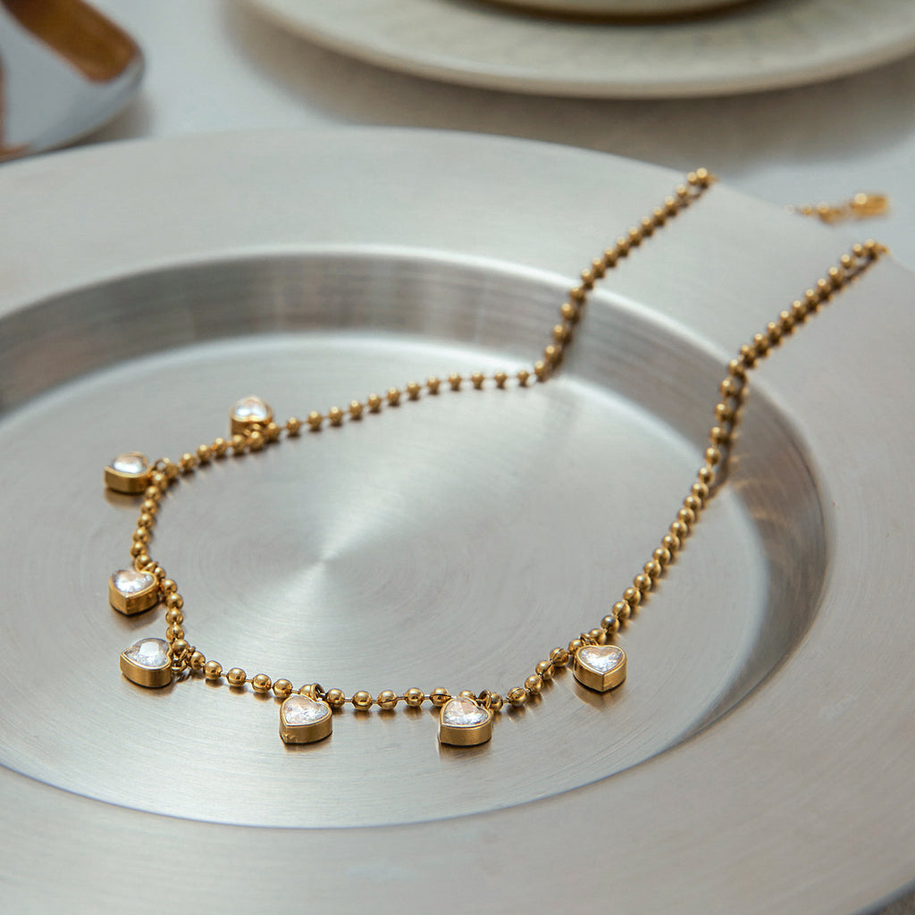 Stainless steel zircon heart-shaped necklace