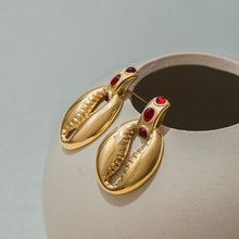 Load image into Gallery viewer, Stainless steel red cat&#39;s eye shell earrings