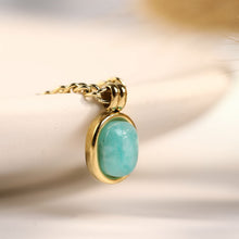 Load image into Gallery viewer, 18K real gold color retention mint green Roman natural stone oval Tianhe stone necklace