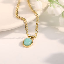 Load image into Gallery viewer, 18K real gold color retention mint green Roman natural stone oval Tianhe stone necklace