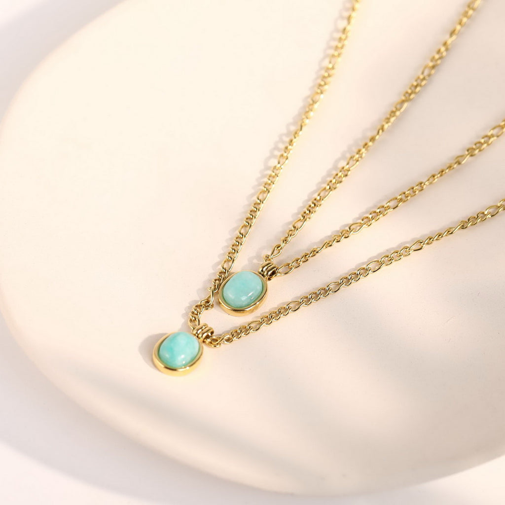 18K real gold color retention mint green Roman natural stone oval Tianhe stone necklace