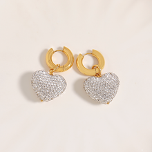 Load image into Gallery viewer, Diamond-encrusted three-dimensional heart pendant earrings