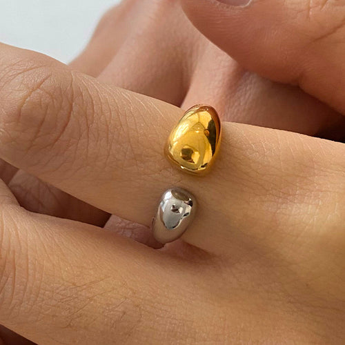 Stainless steel, golden steel color, two-tone open ring