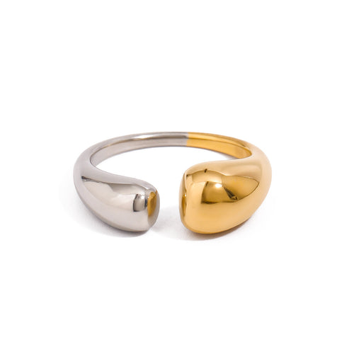 Stainless steel, golden steel color, two-tone open ring